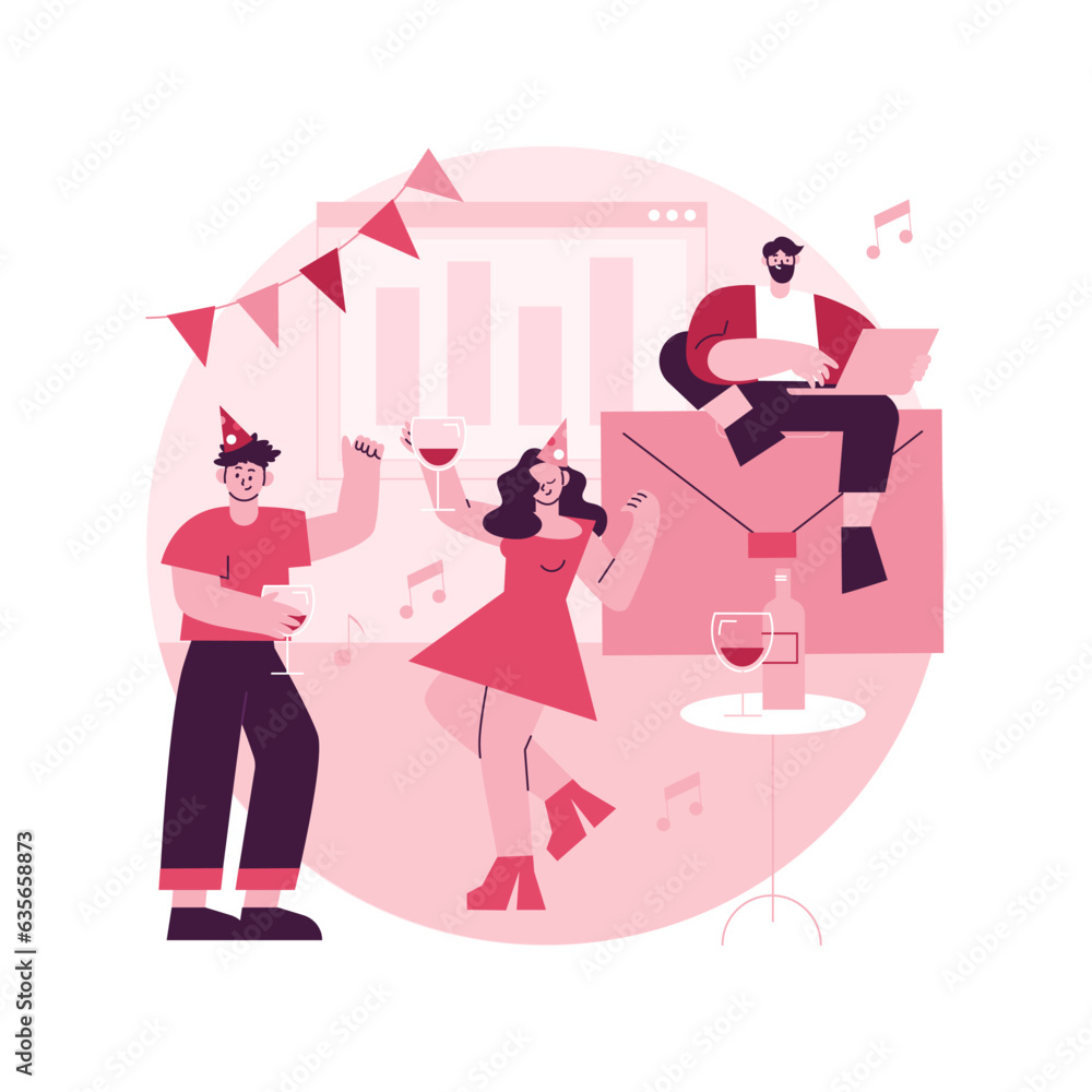 Corporate party abstract concept vector illustration. Colleagues get together, office party plan, team building activity, corporate event idea, entertainment service, catering abstract metaphor. Corporate party abstract concept vector illustration. Colleagues get together, office party plan, team building activity, corporate event idea, entertainment service, catering abstract metaphor.