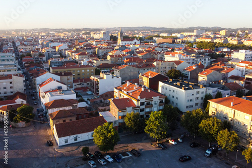 Aerial view over the city of Espinho. Portugal, 2023.