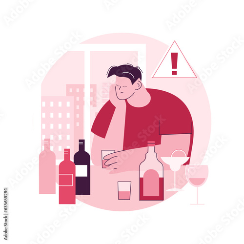 Drinking alcohol abstract concept vector illustration. Binge drinking, alcoholic beverage, alcohol abuse, addiction rehabilitation service, alcoholism therapy, health impact abstract metaphor.