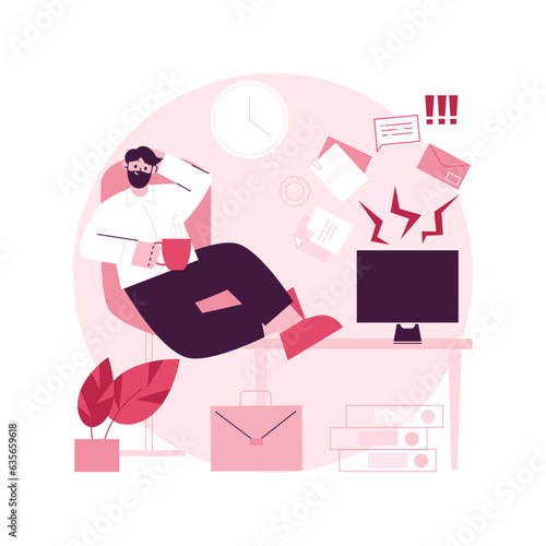 Procrastination abstract concept vector illustration. Unprofitable time spending, useless pastime, bored in office, avoidance of working, lack of motivation, professional burnout abstract metaphor.