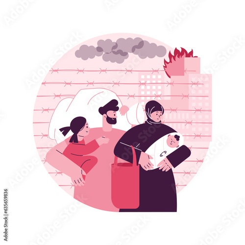 Refugees abstract concept vector illustration. People crossing border illegally, refugee world crisis, forced migration, internally displaced people, asylum seeker, immigration abstract metaphor.