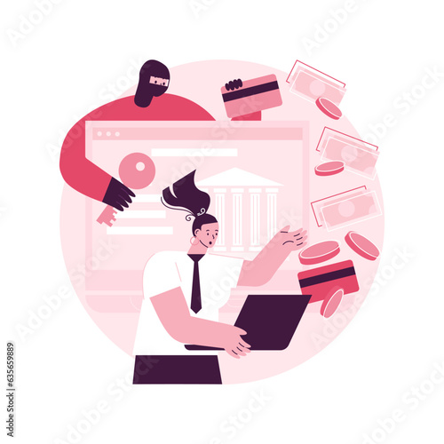 Financial crimes abstract concept vector illustration. Financial fraud, economic crime commission, money laundering, black market goods, tax evasion scandal, investment scam abstract metaphor.