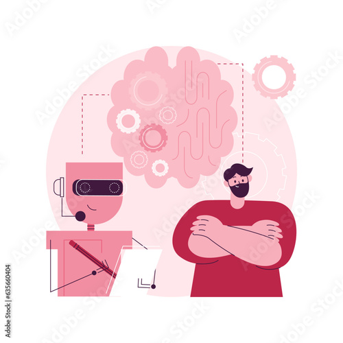 Augmented intelligence abstract concept vector illustration. Intelligence augmentation, enhanced human intellect, AI mental support, cognitive performance amplification, future abstract metaphor.