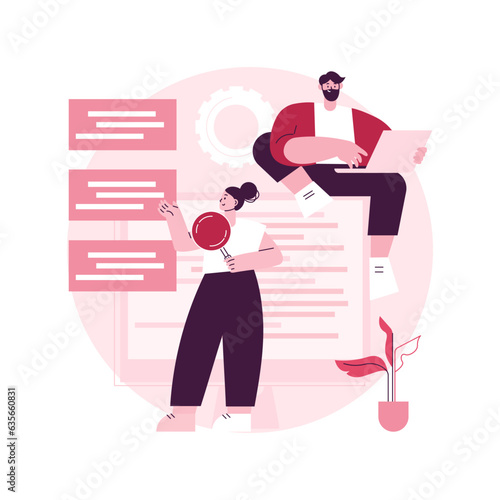 Software requirement description abstract concept vector illustration. Software system description, agile tool, business analysis, project development specifications, document abstract metaphor.