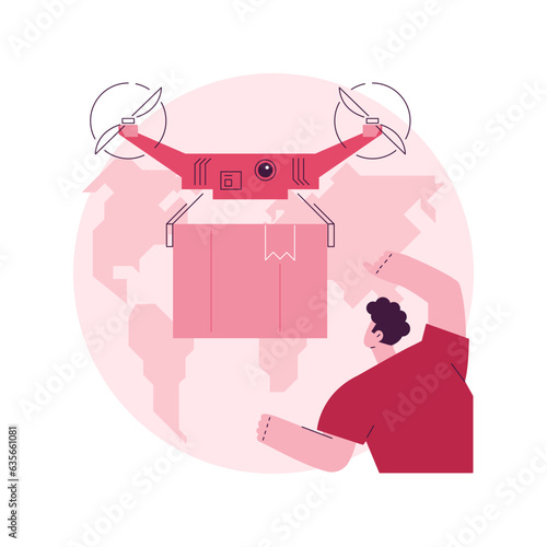 Drone delivery abstract concept vector illustration. Drone commercial delivery, supply business trend, cargo drones, autonomous goods shipping, unmanned package transportation abstract metaphor.