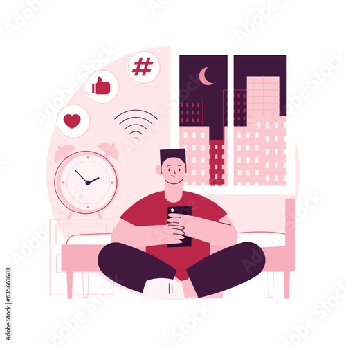 Smartphone addiction abstract concept vector illustration. Digital disorder, mobile device addiction, constant phone checking, sleep disorder, mental health, low self-esteem abstract metaphor.