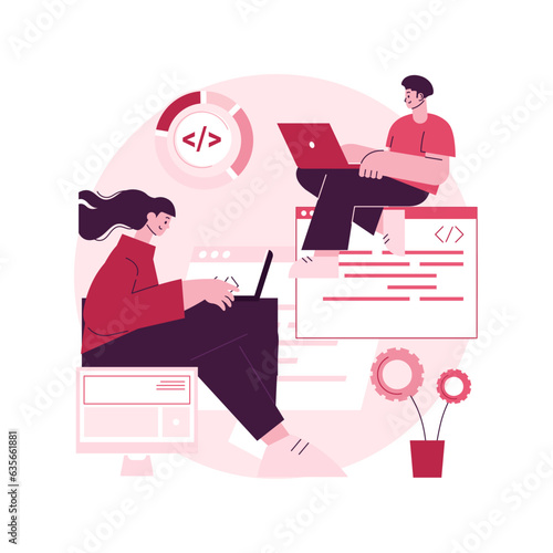 Software development team abstract concept vector illustration. Remote teamwork, digital team on demand, professional, certified software developer, hire outsource company abstract metaphor.