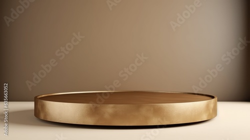 Antique Gold Abstract Minimalistic Product Podium. The Scene for Product Presentation. 3D Room with Geometric Platform Stage Pedestal. Ai Generated Podium Mockup for a Product advertisement.