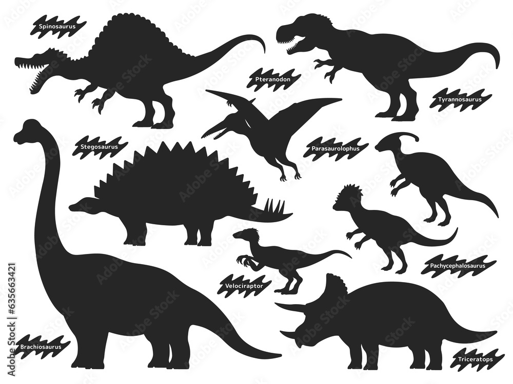 さまざまな恐竜のシルエットのイラストセット