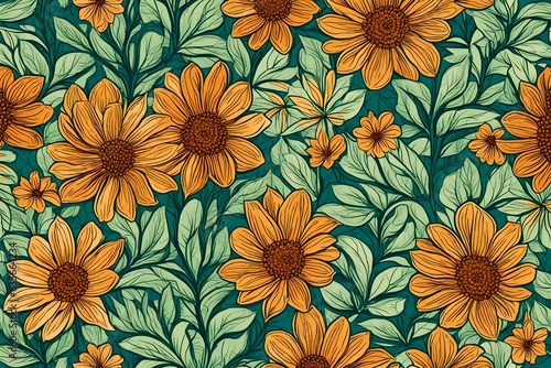 Retro seamless pattern with flowers