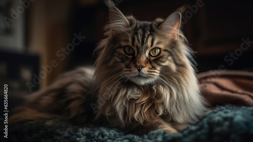 Tranquil Cat Relaxes on Soft Bed, Wrapped in Cozy Comfort of a Blanket © Irfanan