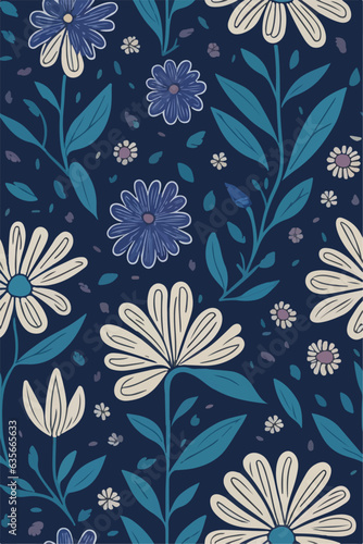 Daisies Seamless Pattern with Chrysanthemums, Floral Illustration © valenia