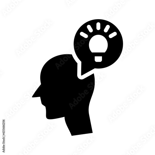 Head profile icon with thought idea thoughts. Face with light bulb. smart idea lamp symbol. Mind control, positive thinking and inspiration, psychology,vector illustration on a white background.
