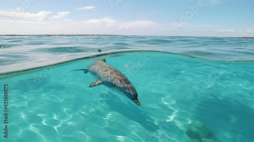 Surface dolphin, a dolphin swimming underwater