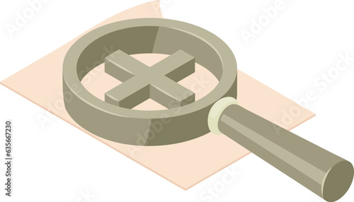 Magnifying glass icon isometric vector. Paper sheet and magnifying with plus. Writing concept