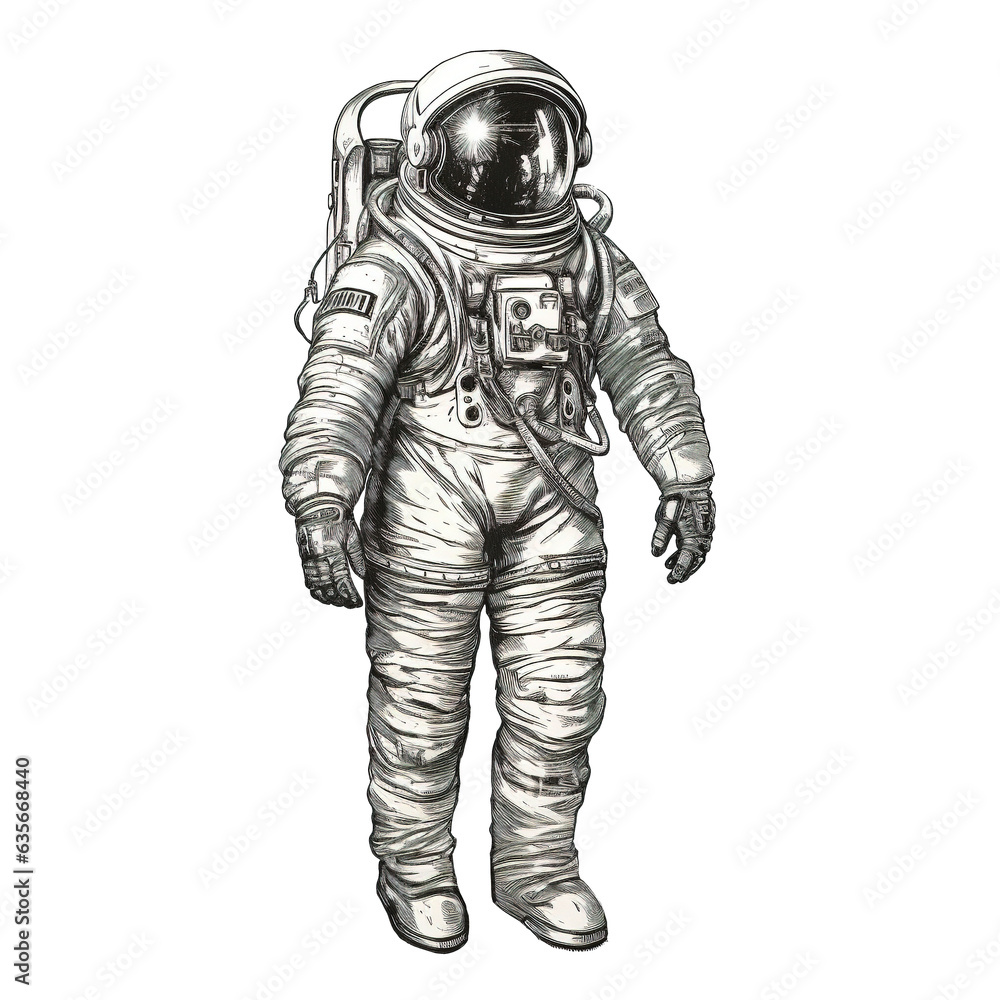 Hand drawn illustration of an astronaut isolated on transpatent or white background. Jobs and occupations concept. Cartoon characters. Education and school kids coloring page, printable. Generative AI Hand drawn illustration of an astronaut isolated on transpatent or white background. Jobs and occupations concept. Cartoon characters. Education and school kids coloring page, printable. Generative AI