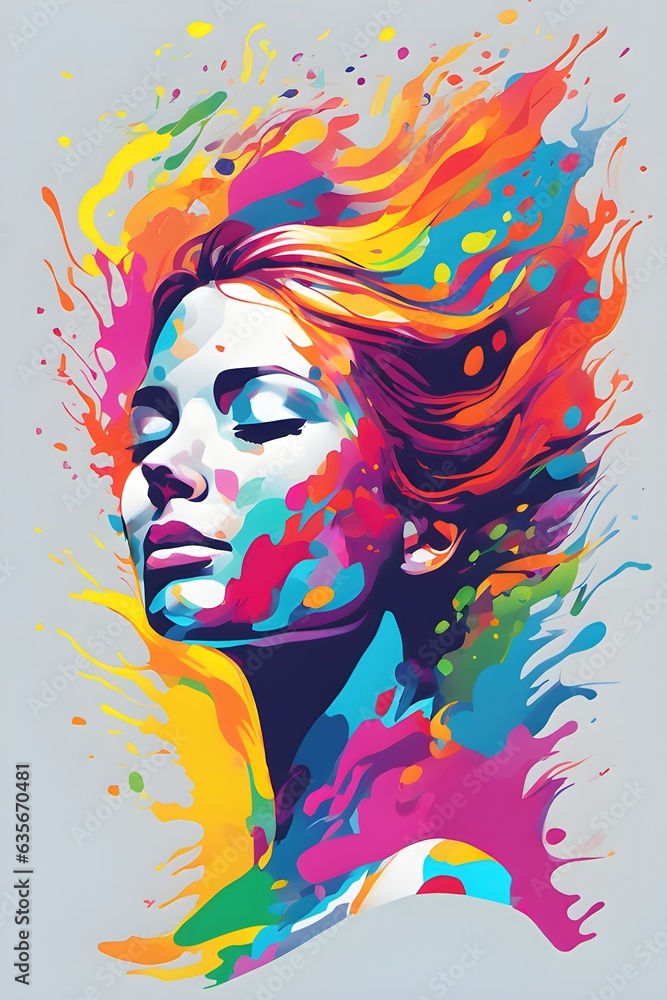Naklejka premium Portrait of a woman dissolving in colors. Mental health. 