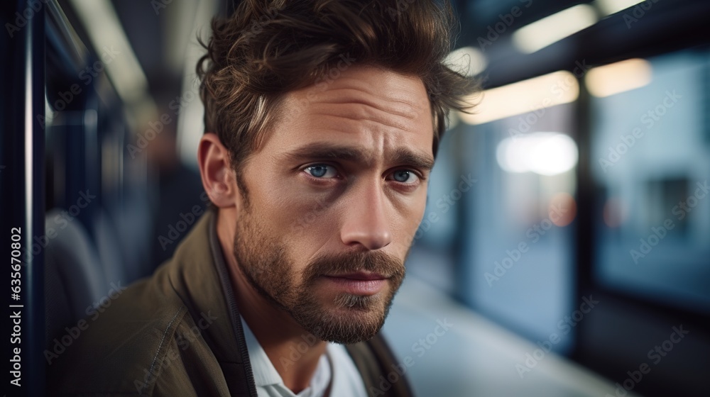 Intriguing Gaze: A close-up portrait of a man with intense blue eyes and a well-groomed beard, captured in a dimly lit urban setting. His expressive face and thoughtful gaze draw the viewer in. Intriguing Gaze: A close-up portrait of a man with intense blue eyes and a well-groomed beard, captured in a dimly lit urban setting. His expressive face and thoughtful gaze draw the viewer in.