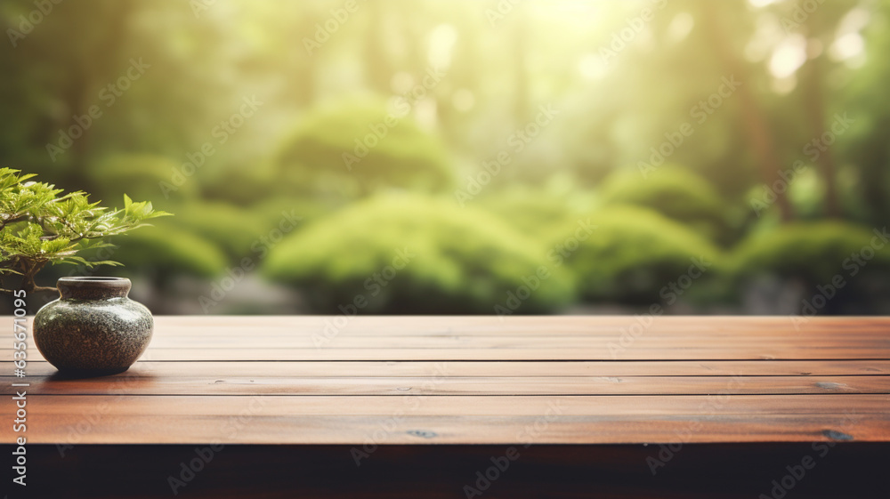 Zen garden forest style background with platform for product display promotion - obrazy, fototapety, plakaty 
