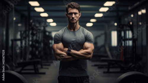 Male muscular personal trainer in fitness gym portrait 