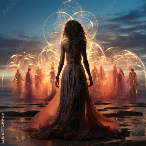 Tablou canvas A beautiful woman connecting to the inner divine healing energy