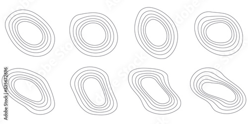 Abstract and curved rings. Set of five curved rings, isolated.
