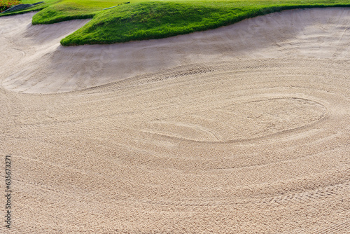 Golf course sand pit bunker aesthetic background,Used as obstacles for golf competitions for difficulty and falling off the course for beauty