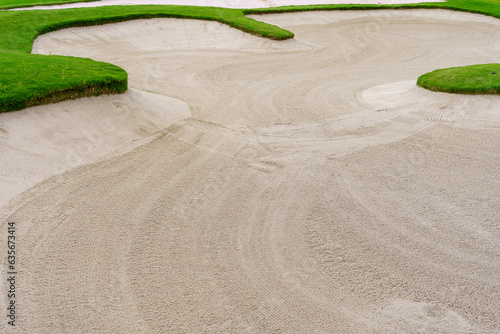 Golf course sand pit bunker aesthetic background,Used as obstacles for golf competitions for difficulty and falling off the course for beauty