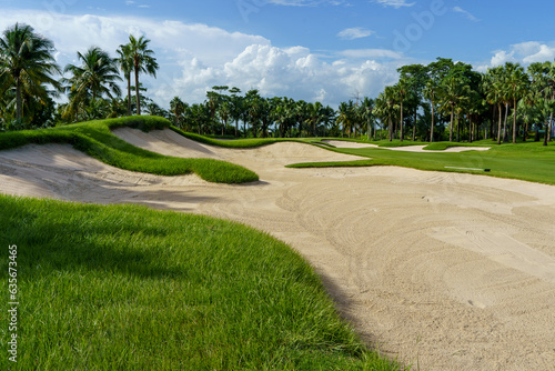 Golf course sand pit bunker aesthetic background,Used as obstacles for golf competitions for difficulty and falling off the course for beauty