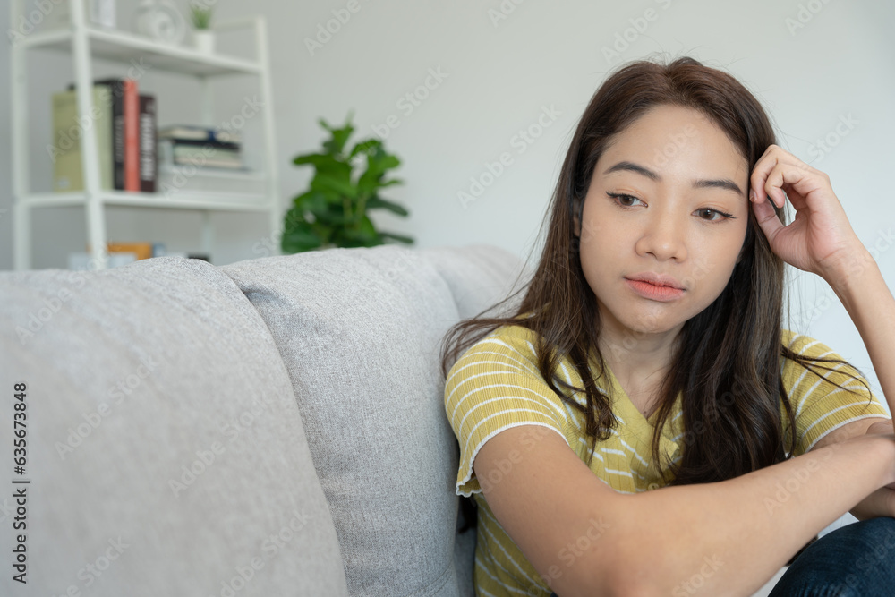 Unhappy asian woman girl disappointed, sad about problem in home alone, feel lonely, Stressed, suffering from bad relationship, break up, divorce, female confused, depression mental health Unhappy asian woman girl disappointed, sad about problem in home alone, feel lonely, Stressed, suffering from bad relationship, break up, divorce, female confused, depression mental health