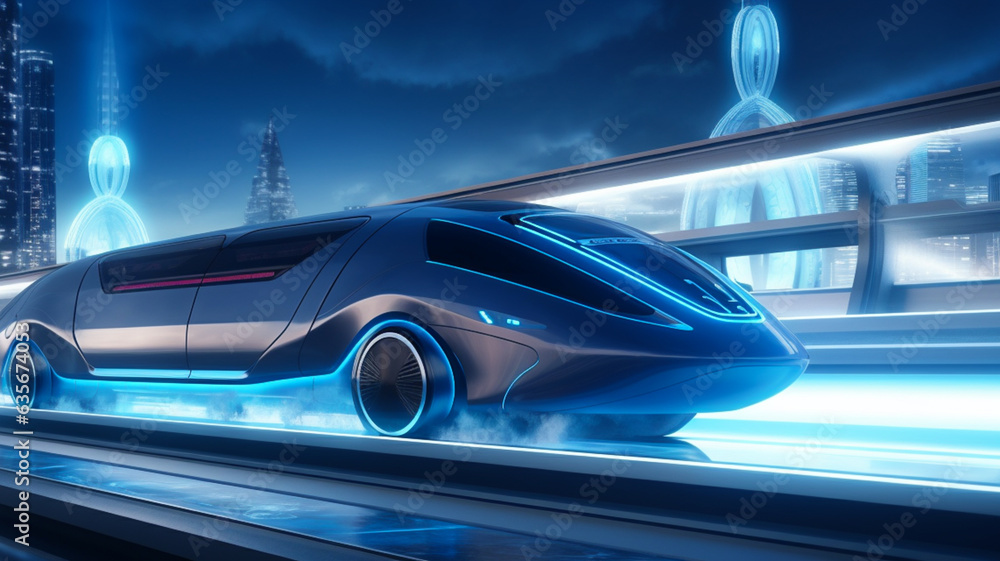 Fototapeta premium Futuristic autonomous vehicle hyperloop high speed train