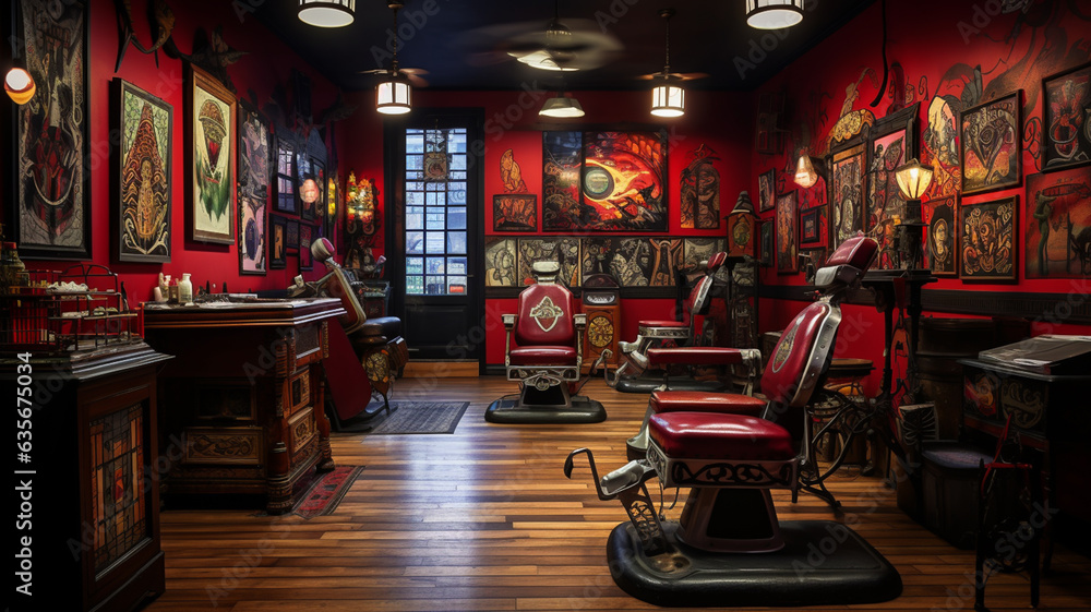 Inside of tattoo salon building - obrazy, fototapety, plakaty 