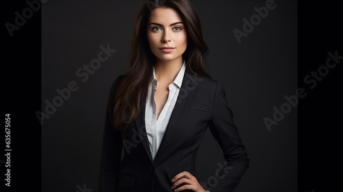 beautiful businesswoman standing with her arms crossed on studio background