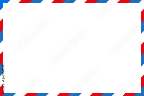 Airmail square envelope frame with blue red stripes. Blank envelope. Vector illustration. EPS 10.