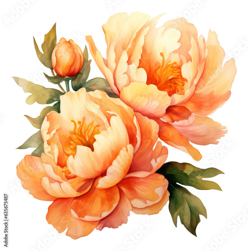 Fototapeta Naklejka Na Ścianę i Meble -  Watercolor illustration of peonies flower peach colored isolated.