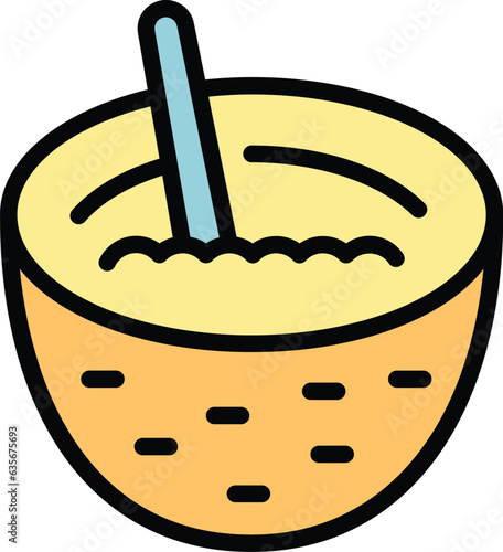 Coconut cocktail icon outline vector. Vegetable milk. Vegan drink color flat