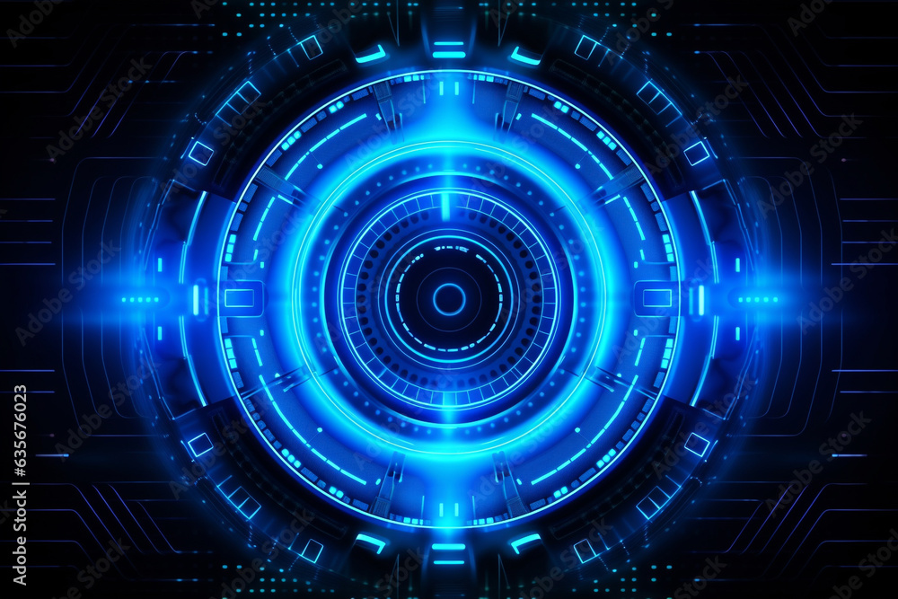abstract technology background, technology background with HUD design, blue neon color, circle abstract technology background, technology background with HUD design, blue neon color, circle