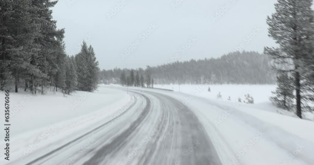 Snowy road winter driving