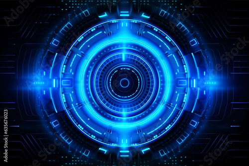abstract technology background, technology background with HUD design, blue neon color, circle