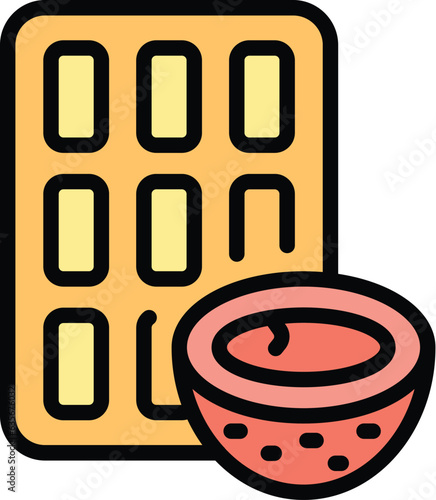 Coconut chocolate bar icon outline vector. Vegetable milk. Vegan food color flat