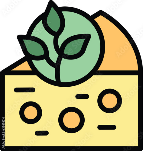 Vegan cheese icon outline vector. Vegetable milk. Drink food color flat