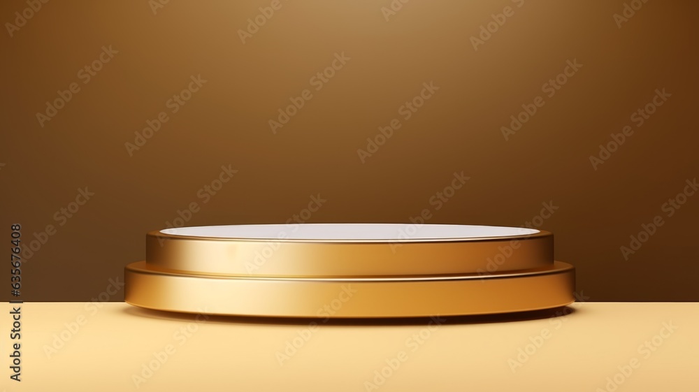 Golden Abstract Minimalistic Product Podium. The Scene for Product Presentation. 3D Room with Geometric Platform Stage Pedestal. Ai Generated Podium Mockup for a Product advertisement. Golden Abstract Minimalistic Product Podium. The Scene for Product Presentation. 3D Room with Geometric Platform Stage Pedestal. Ai Generated Podium Mockup for a Product advertisement.