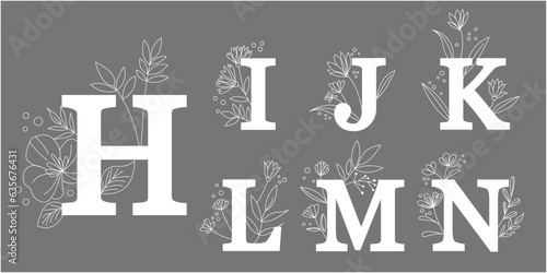 Floral decoration alphabet letters. Decorative Calligraphy for Wedding and invitation design. Vector illustration.