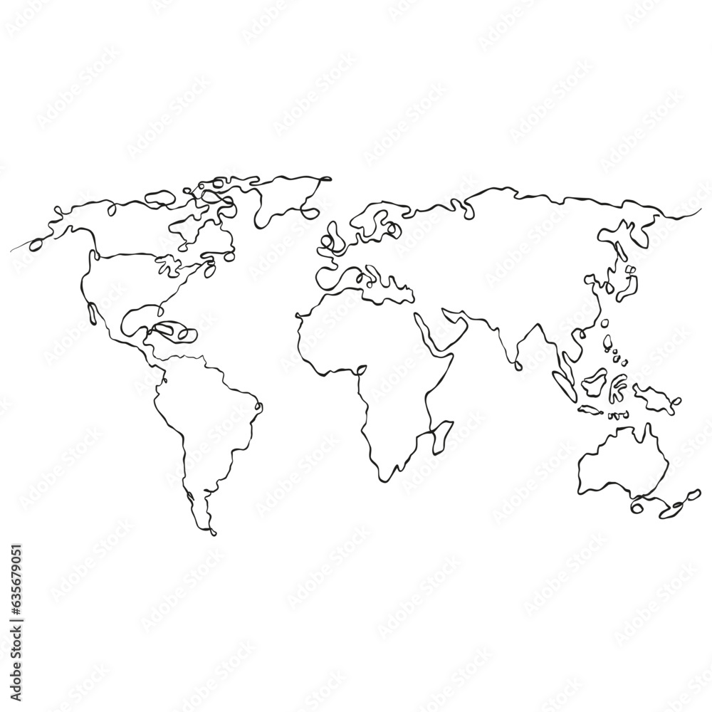 One Line Art World Map Illustration One Line Art World Map Illustration