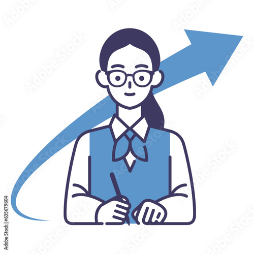 勉強をする眼鏡の女子と矢印