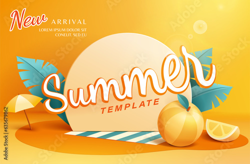 Paper art orange summer template
