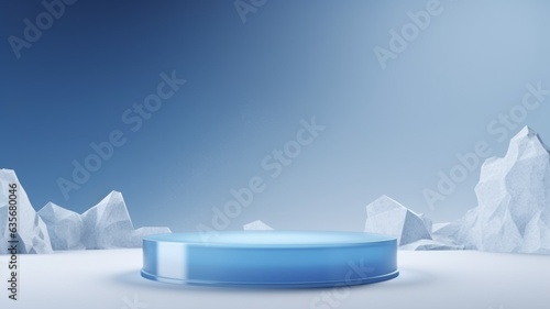 Ice Abstract Minimalistic Product Podium. The Scene for Product Presentation. 3D Room with Geometric Platform Stage Pedestal. Ai Generated Podium Mockup for a Product advertisement. © Vector Juice