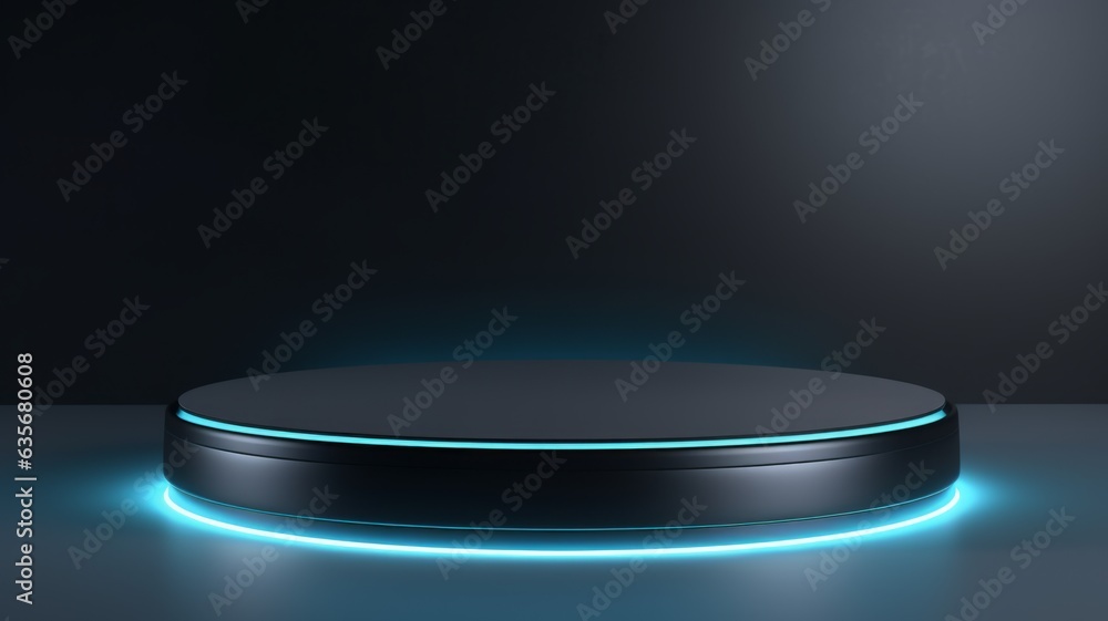 LED Abstract Minimalistic Product Podium. The Scene for Product Presentation. 3D Room with Geometric Platform Stage Pedestal. Ai Generated Podium Mockup for a Product advertisement. LED Abstract Minimalistic Product Podium. The Scene for Product Presentation. 3D Room with Geometric Platform Stage Pedestal. Ai Generated Podium Mockup for a Product advertisement.