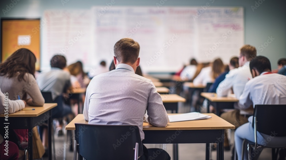 teacher grading papers in a quiet classroom, generative ai teacher grading papers in a quiet classroom, generative ai