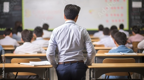 teacher grading papers in a quiet classroom, generative ai